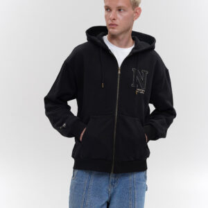 Black zip hoodie with embroidery