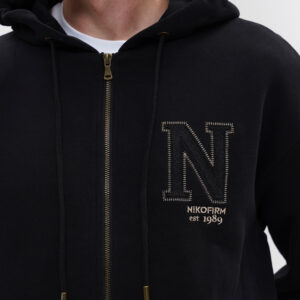 Black zip hoodie with embroidery