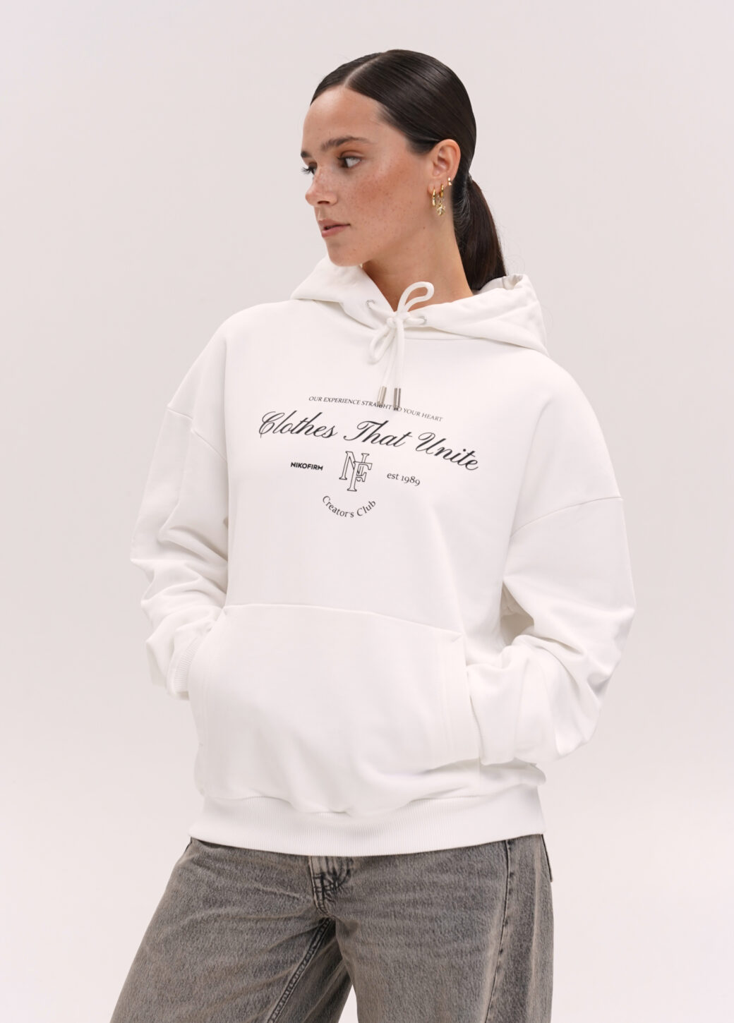 White hoodie NIKOFIRM